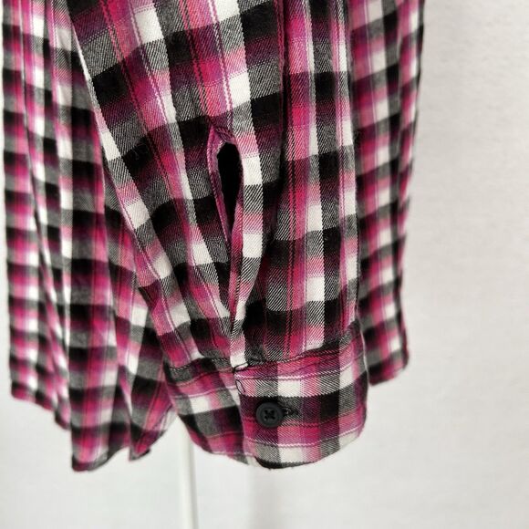 Lane Bryant Top Women 22/24 Pink Black Plaid Button Up Roll Tab Tunic Cabin Farm - Picture 11 of 16